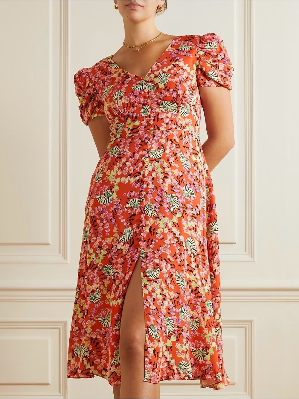 Saloni Margot Button Front Midi Dress In Sandstone Rouge- Size 8